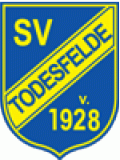 Wappen des SV Todesfelde v. 1928 in blau und gelb.