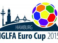 Logo des IGLFA Euro Cup´s 2015: Ball in Regenbogenfarben vor Hamburg-Silhouette