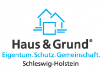 Logo Haus &amp; Grund, drei schemenhaft gezeichnete Häuser und Schriftzug
